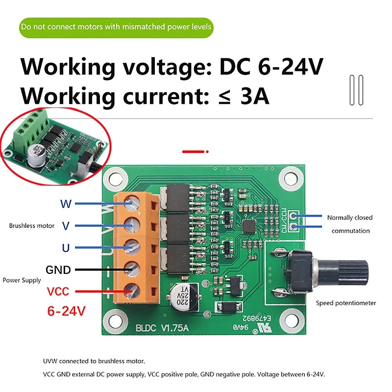 DC Brushless Motor Control Board 6V 12V 24V Speed Governor DIY