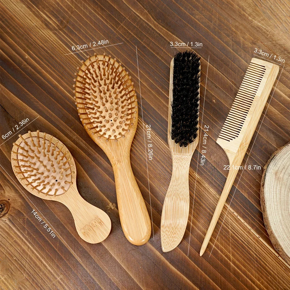 Professional Hair Brush & Wooden Comb – Boar Bristle & Bamboo