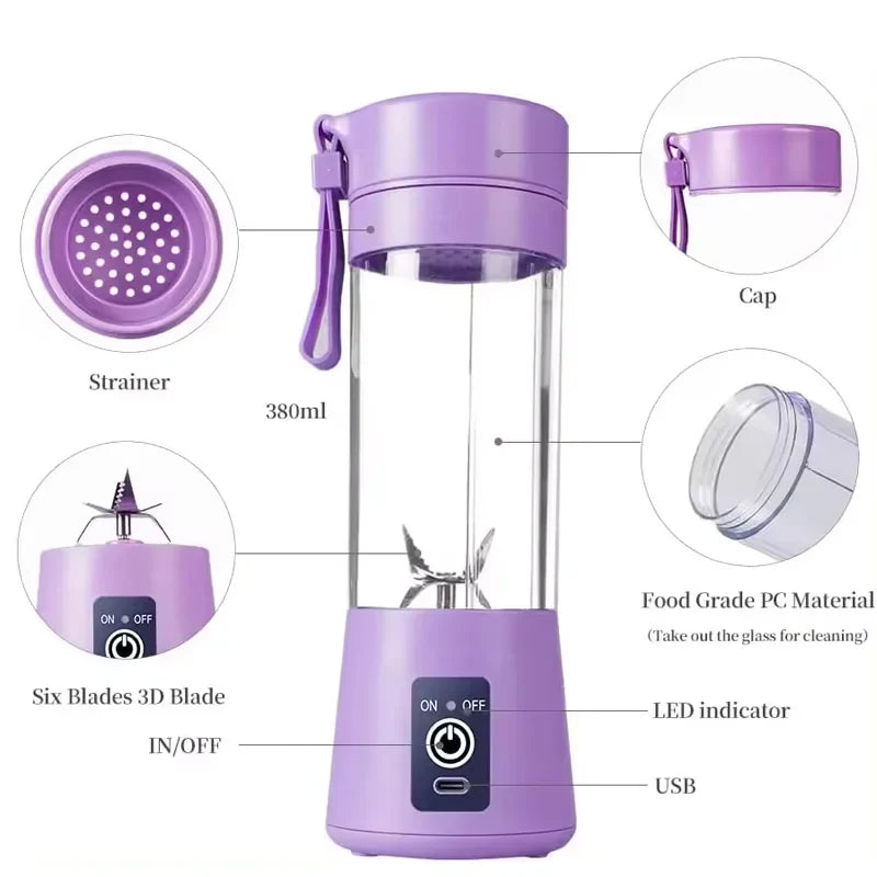 USB Rechargeable Portable Mini Blender – 6-Blade Juicer Cup