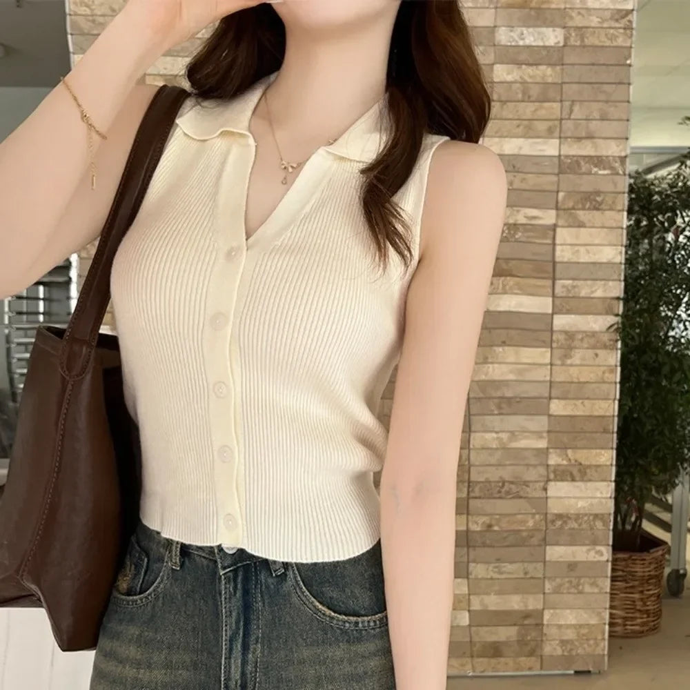 Women's Ice Silk Slim Fit Sleeveless Vest | Summer Knit Top
