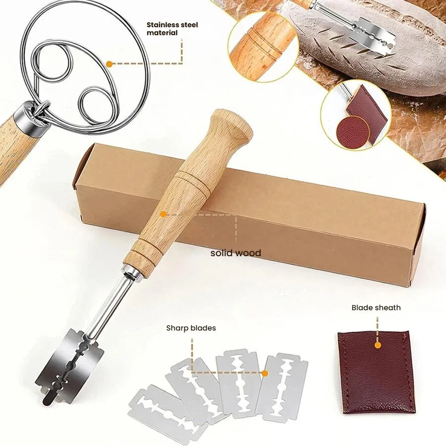 Danish Dough Whisk – Stainless Steel & Oak Wood Handle 13"
