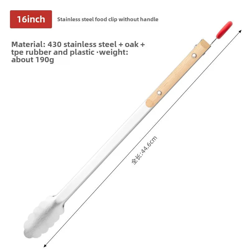 Stainless Steel BBQ Tongs with Heat-Resistant Wooden Handles
