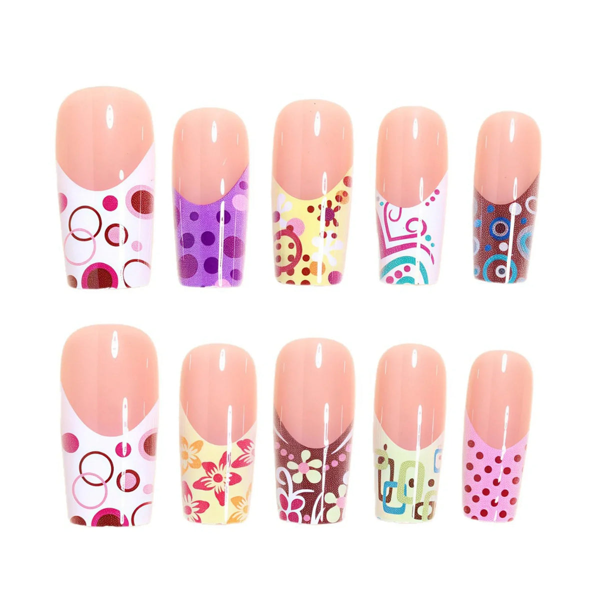 Press Nails French False Red-purple Polka Dot 3D Colorful Flowers