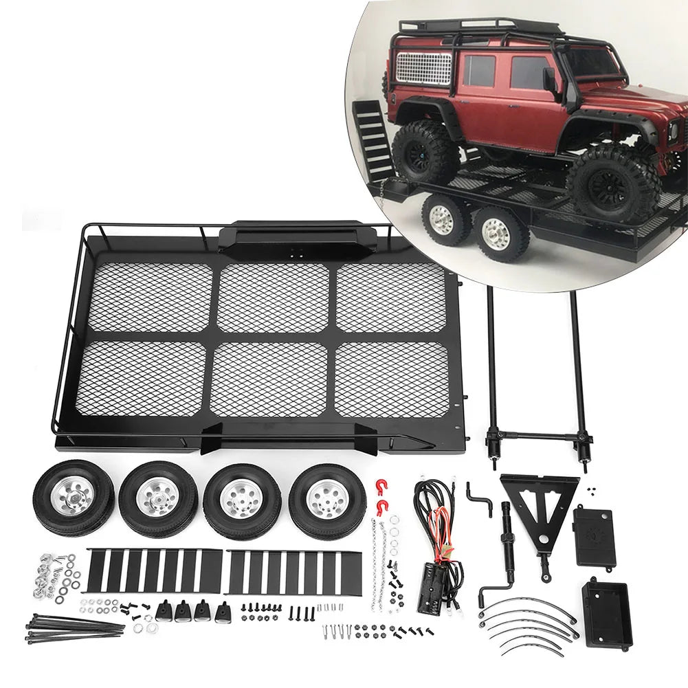 1 10 Trail Metal Car Trailer Accessory Four Tires Fit RC4WD RC