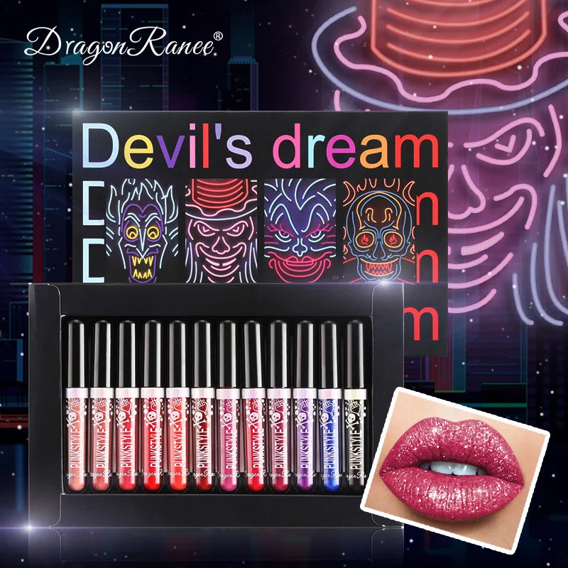 Dragon Ranee Glitter Lip Gloss Set – 12 Shades, Waterproof