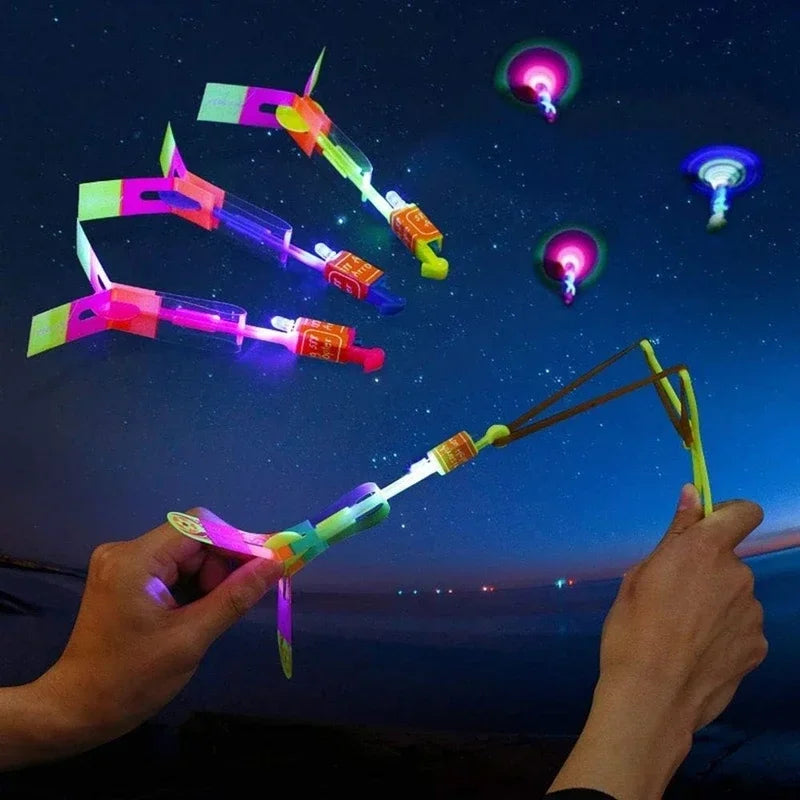 LED Arrow Rocket Helicopter Toy – Rubber Band Launcher, Party Fun