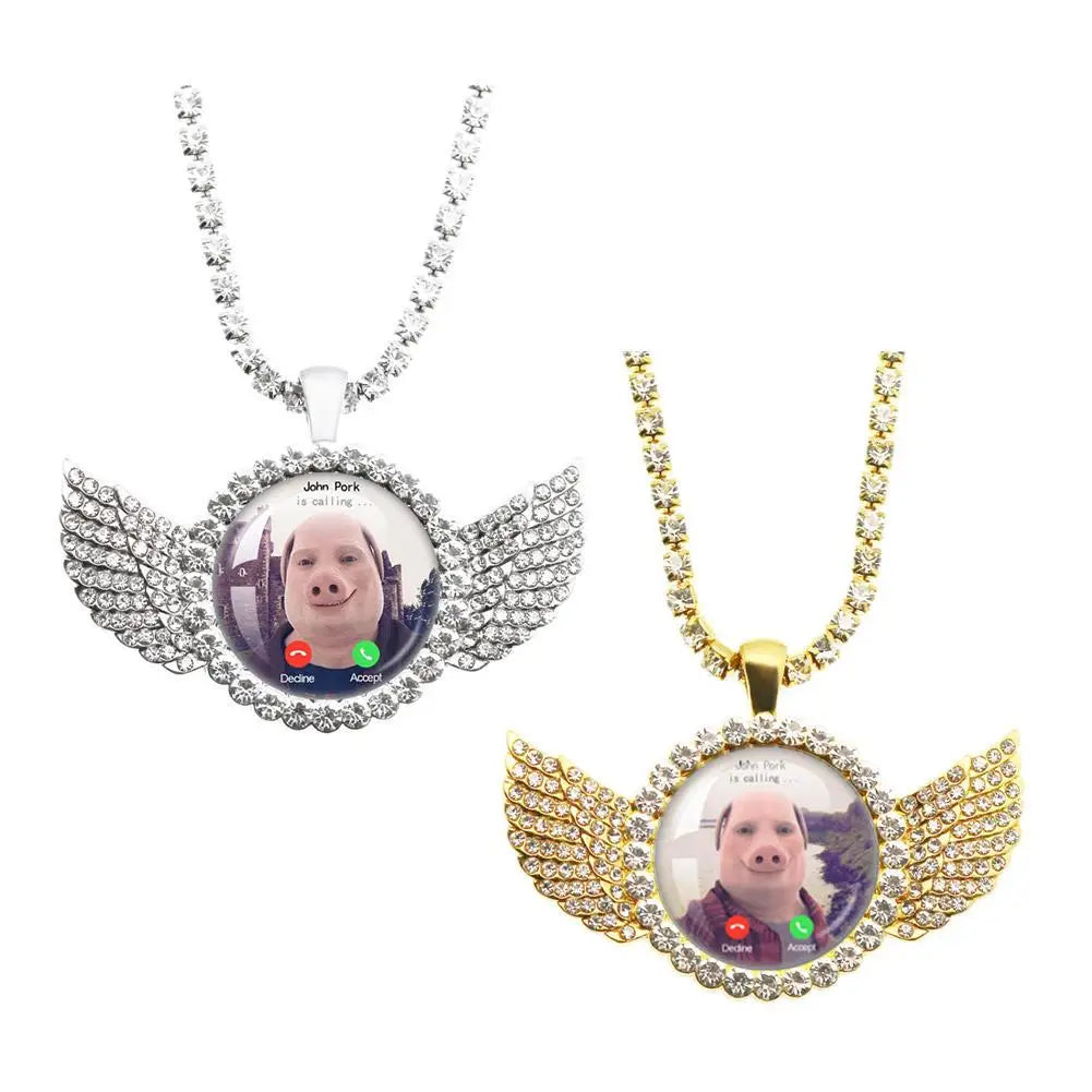 Funny Pig Angel Wings Pendant Necklace | Humor Jewelry Gift