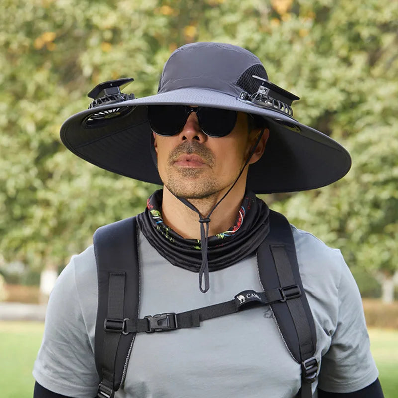 URGGU Solar Fan Hat – Wide Brim UV Protection, 2 Fans