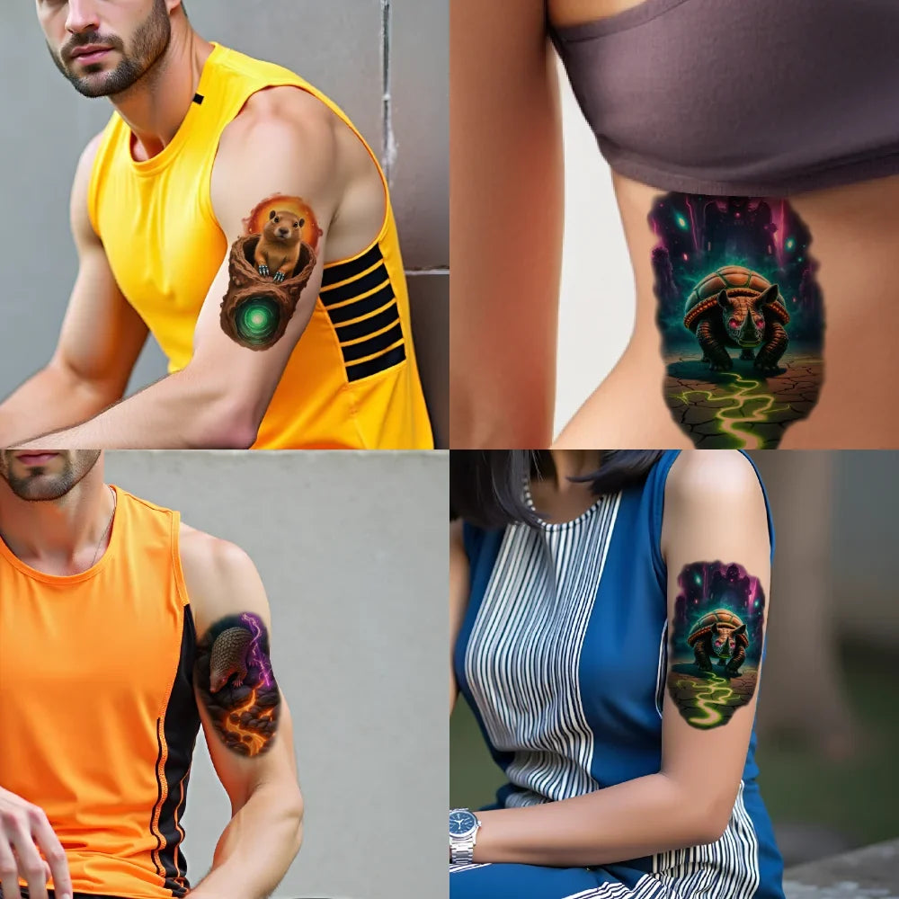 3-Pack Temporary Tattoos – Rhino, Rabbit & Beetle Designs