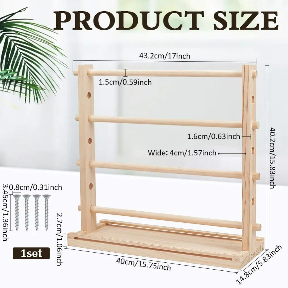 4-Tier Wood Ribbon Storage Rack & Spool Organizer for Crafts
