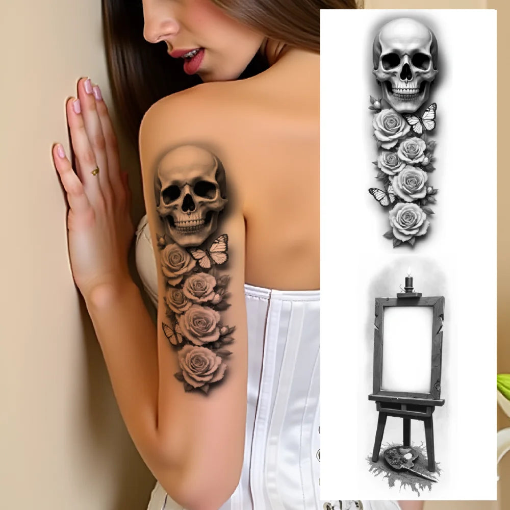 3-Pack Waterproof Temporary Tattoos – Butterfly, Skull & Rose