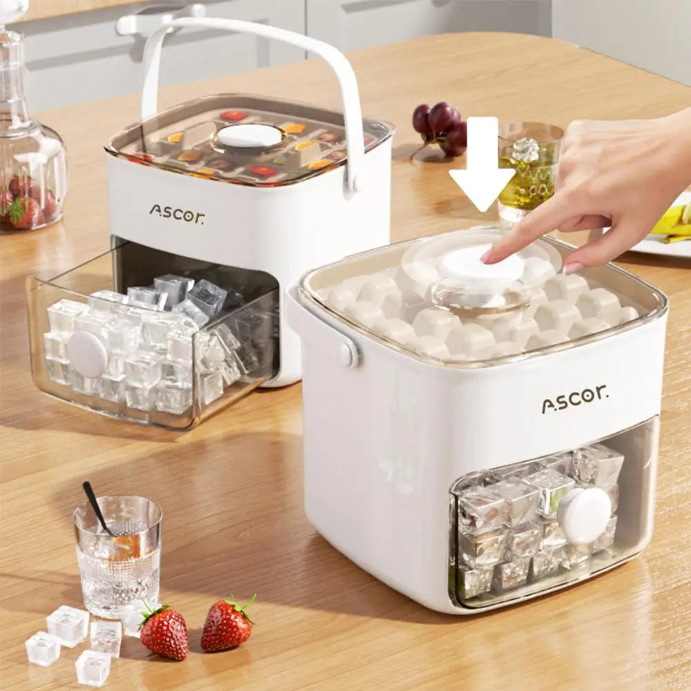 Double Layer Square Ice Cube Tray Set with Storage Box & Tongs