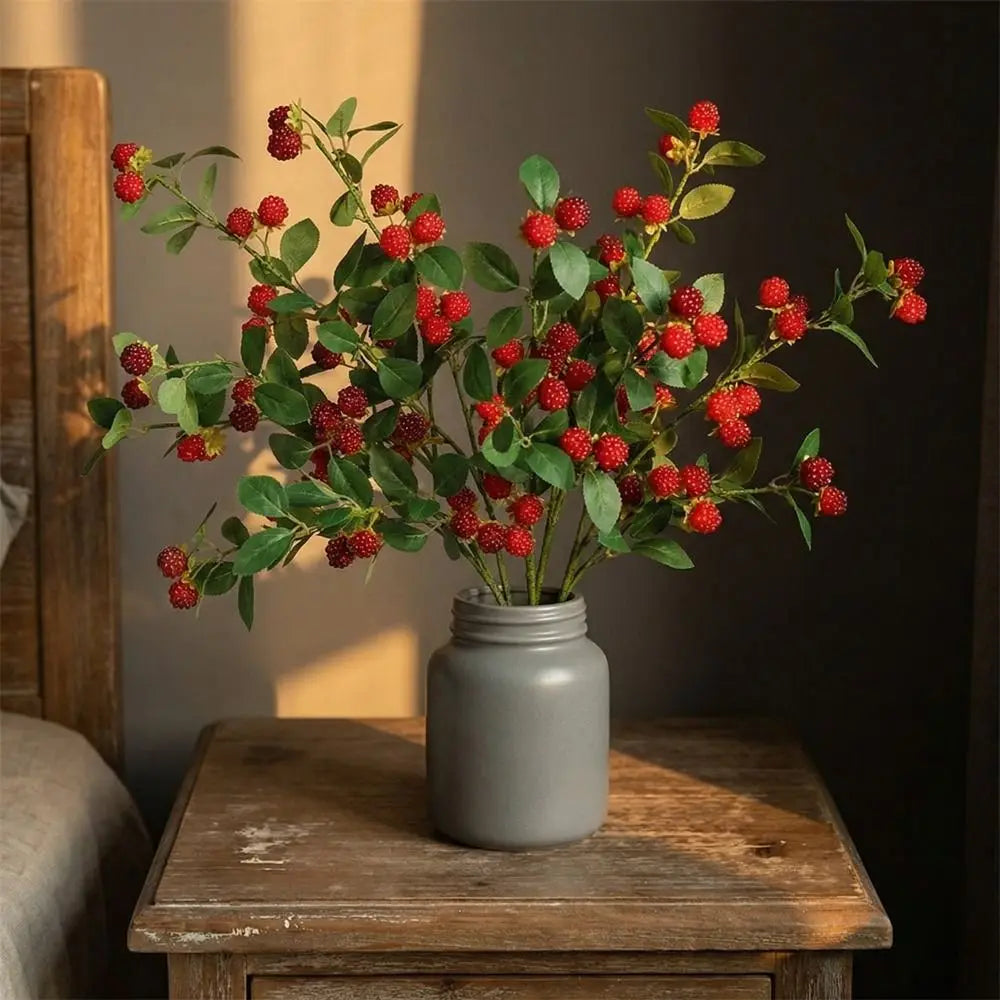 Realistic Artificial Raspberry Branch | Faux Fruit Décor 65cm