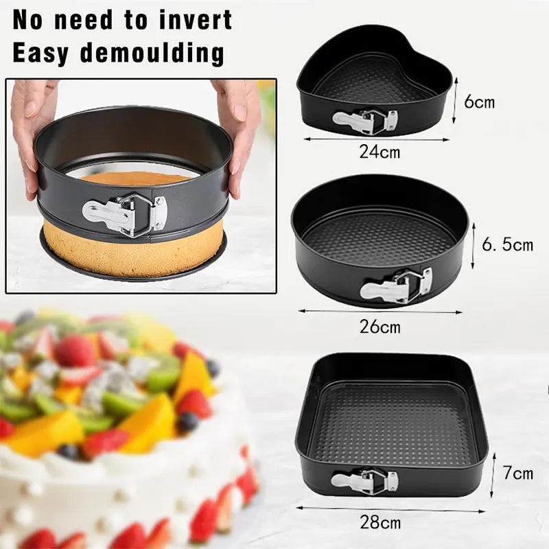 3-Piece Nonstick Springform Cake Pan Set – Round Heart Square
