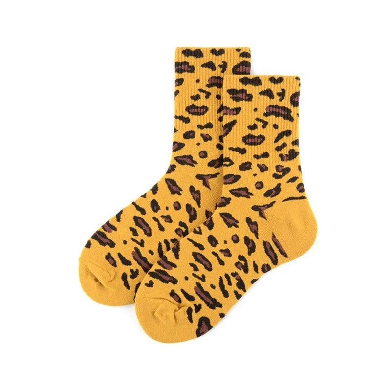 Leopard Print Crew Socks – Unisex Cotton Hip Hop Style