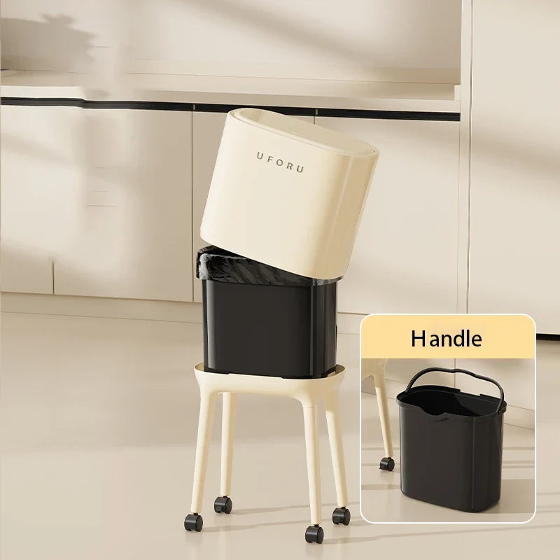 No-bend High-leg Trash Can Press-to-open Lid Large Capacity Oval