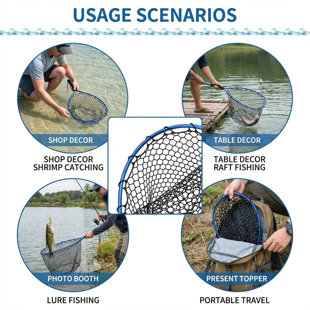 Foldable Aluminum Fishing Net | Silicone Mesh 37x31cm