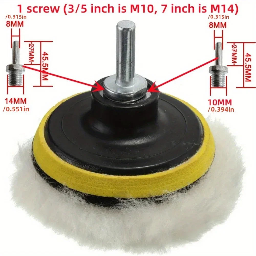 8-Piece Car Polishing Pad Set 3/5/7 Inch – Sponge & Wool Kit