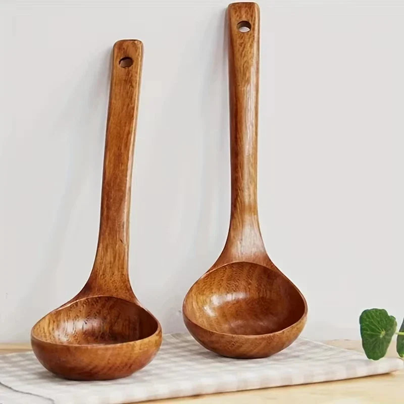 Solid Wood Non-Stick Cooking Spoon & Soup Ladle | Kitchen