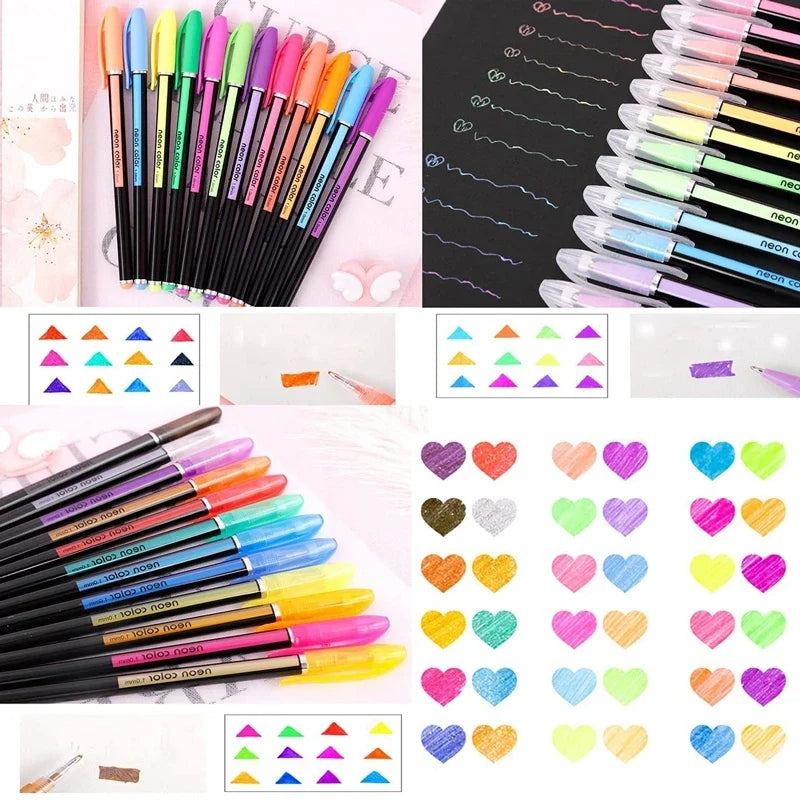 Metallic Glitter Gel Pens 12/18/24 Pc Set with Refills | Art Markers