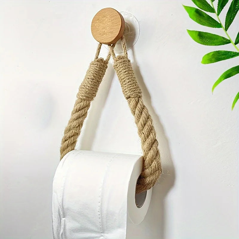 Retro Hemp Rope Toilet Paper Holder – Punchless Wall Mount