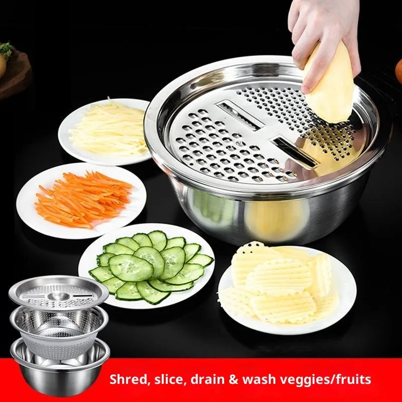 Stainless Steel Multi-functional Kitchen Grater Draining Bowl