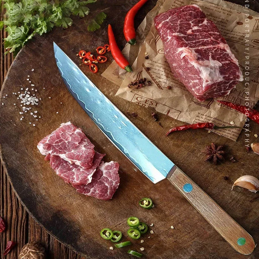 Damascus Steel Chef's Knife – Wood Handle Kitchen Knife
