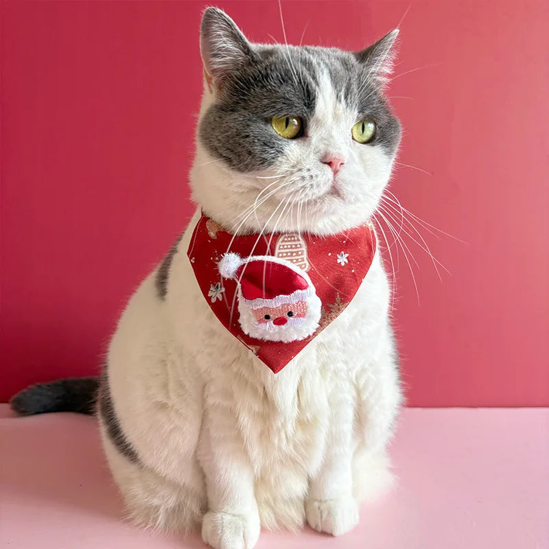 Christmas Pet Triangle Scarf Collar Cute Cat Accessories Dog Red Elk