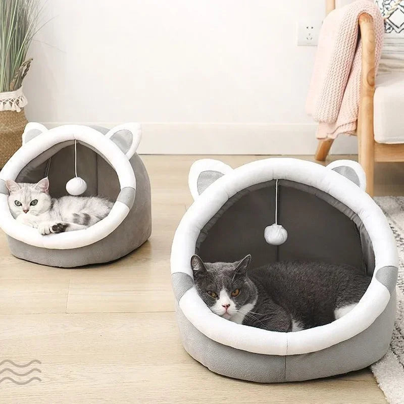Semi-Closed Cat Cave Bed | Cozy Cotton Cat House All Seasons