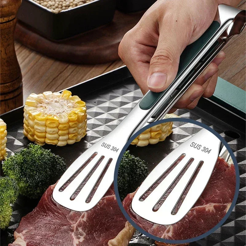Stainless Steel BBQ Grill Tongs | Non-Slip Kitchen Utensil