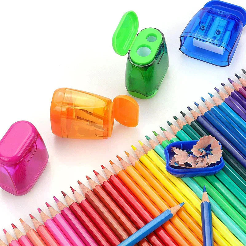 4-Pack Dual-Hole Pencil Sharpeners with Lid & Shavings Container
