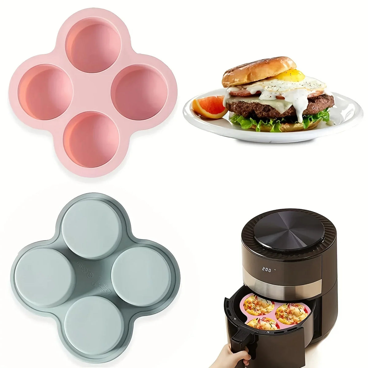 4-Cavity Silicone Air Fryer Egg Mold – Non-Stick BPA-Free Pan