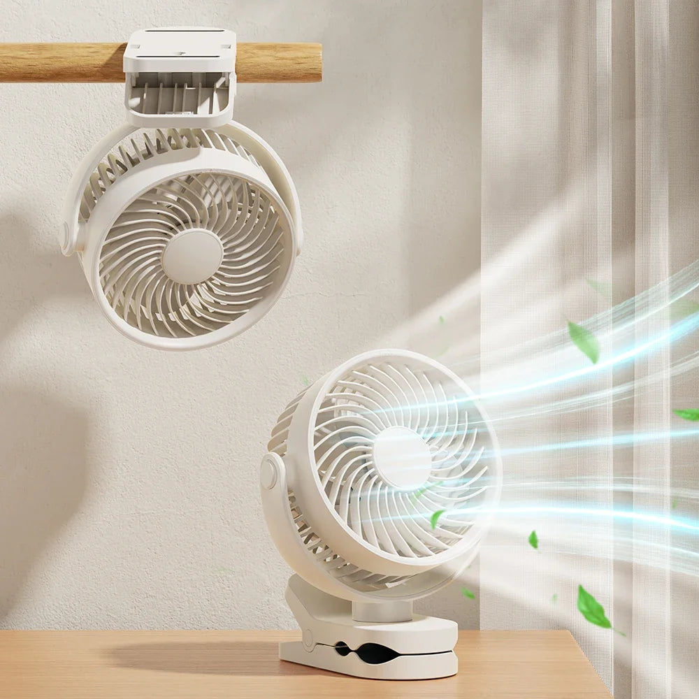 URGGU Rechargeable Clip-On Fan – 360° Rotation, 3 Speeds, USB