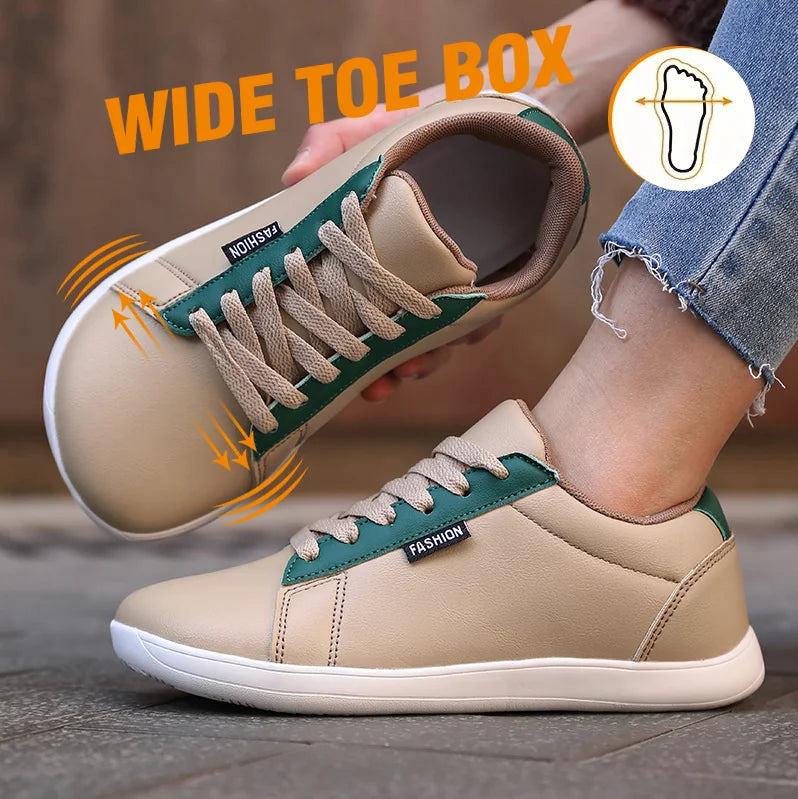 Women's Wide Barefoot Minimalist Sneakers – Lace-Up Flat Shoes