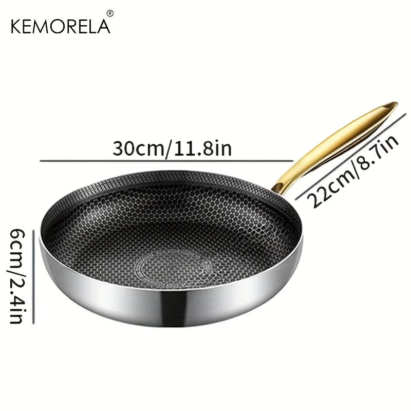 KEMORELA 316 Stainless Steel Honeycomb Non-Stick Wok Frying Pan
