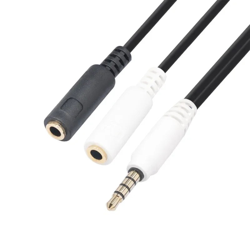 Stereo Audio 1Male 2 Female Headphone Mic TRRS Y Splitter Cable