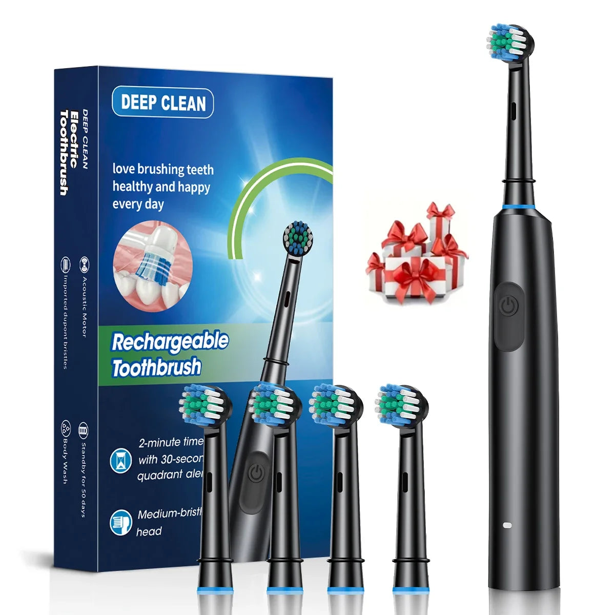 Rotary Electric Toothbrush for Adults | 5 Modes & 8 Brush Heads