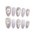 Purple Flower Almond Press On Nails | Japanese Style 10pcs