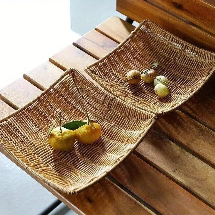 Handwoven Rattan Storage Basket – Wicker Tray for Kitchen & Picnic