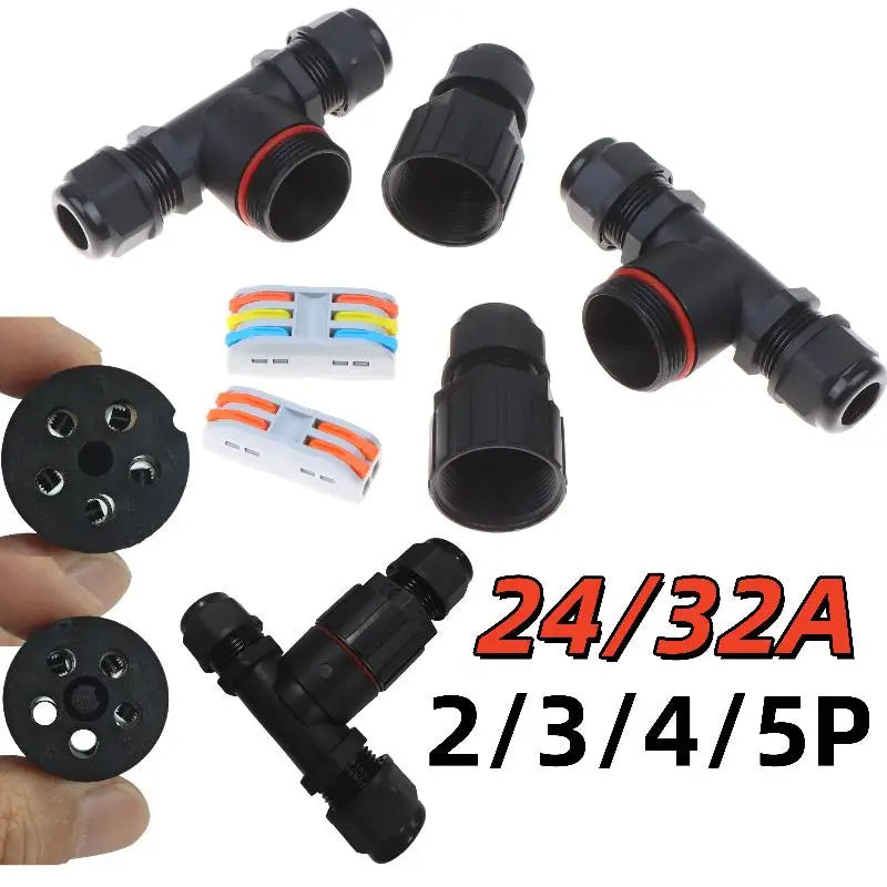 IP68 T-Shape Waterproof Wire Connector | 2–5 Pin Junction Box