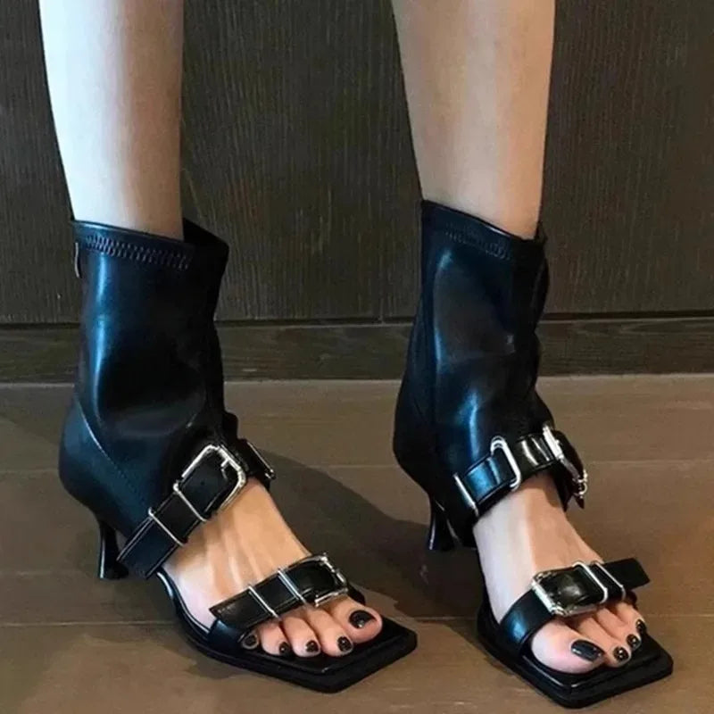 Women's Square Toe Thin Heel Sandals | Buckle Strap Office Shoes
