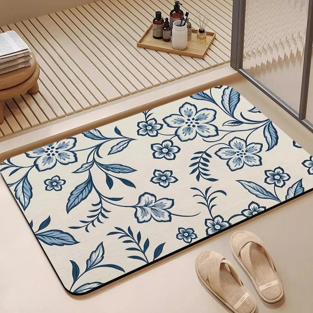 Portuguese Blue Tile Diatomite Bath Mat | Quick Dry Non-Slip