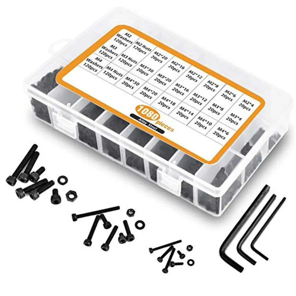 1080-Pc M2 M3 M4 Hex Socket Screws Nuts Washers Kit