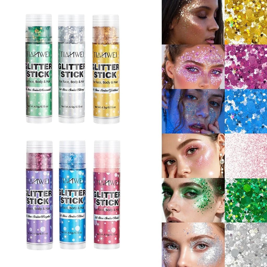 6-Pack Glitter Stick Set – Waterproof Sequin Gel Face & Body