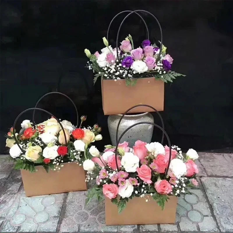 Flower Paper Box Bucket PVC Florist Packaging 22x11x10cm Wrapping