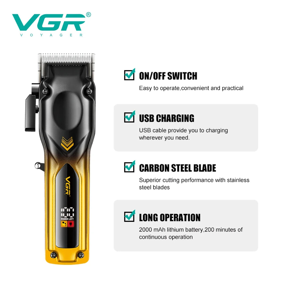 VGR V-656 Electric Hair Clipper Set | LCD Display & 6 Combs