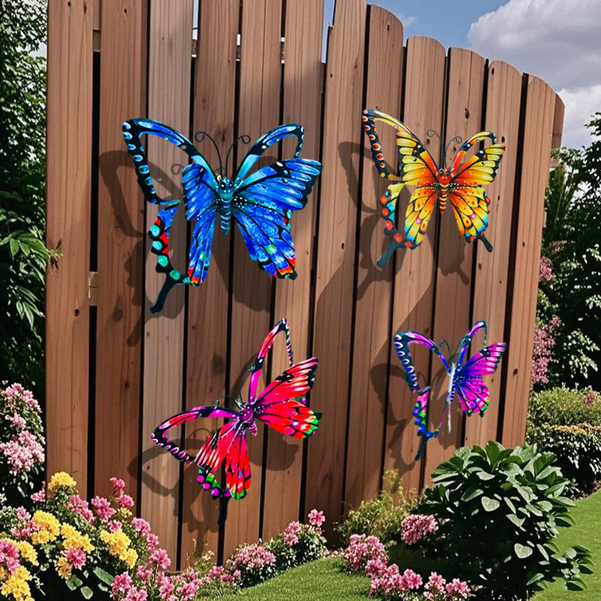 4-Piece Iron Butterfly Wall Decor | Painted Metal Garden Art