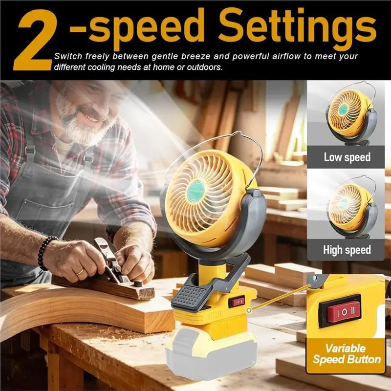 Cordless Clip Fan for DeWalt 20V/60V | 2-Speed Dual USB Fan