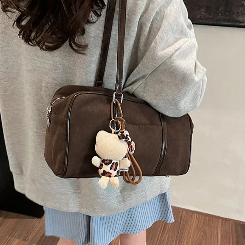 Suede Frosted Boston Bag – Large Capacity Women's Shoulder Bag