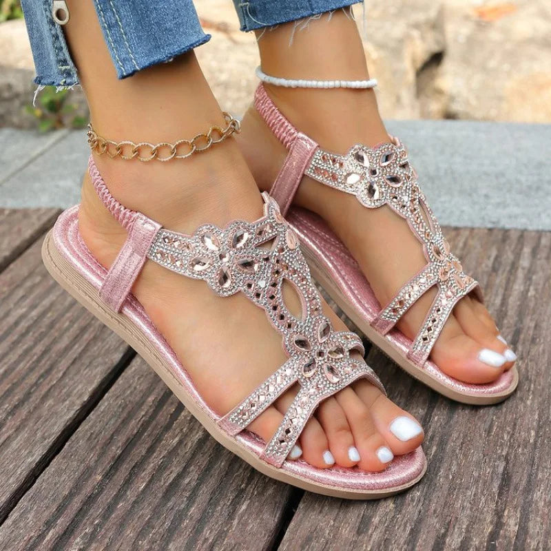 Women's Flat Crystal Sandals – Slip-On Summer Dress Shoes